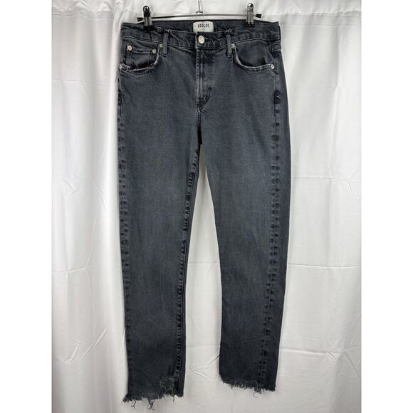 AGOLDE Toni Jeans Women's 27 Black Stretch Distressed Frayed Straight Mid Rise - Picture 2 of 16
